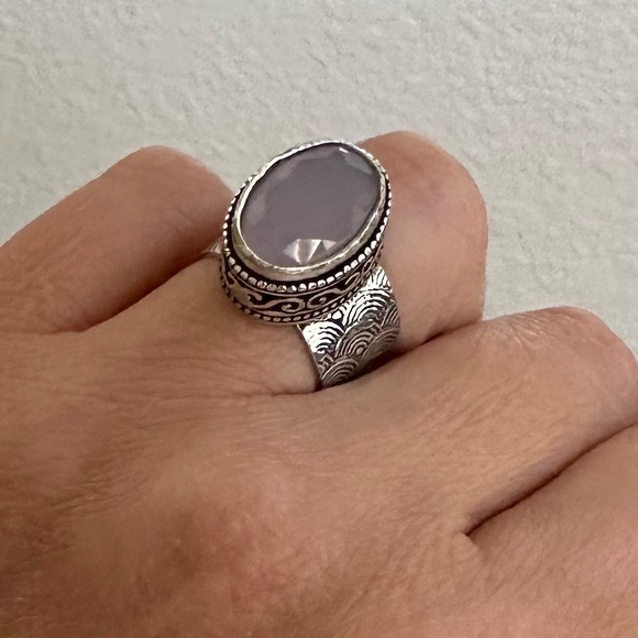 Sterling Silver Chalcedony Large Stone Statement Ring - Picture 8 of 10